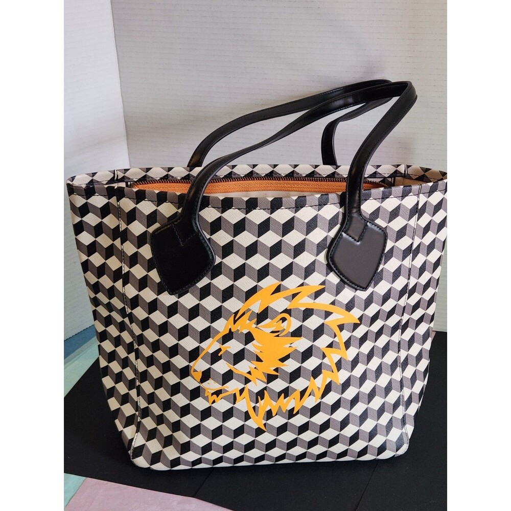 Anne Klein Graphic Tote Bag Black White Satchel Gold Hardware 16x12x6 New